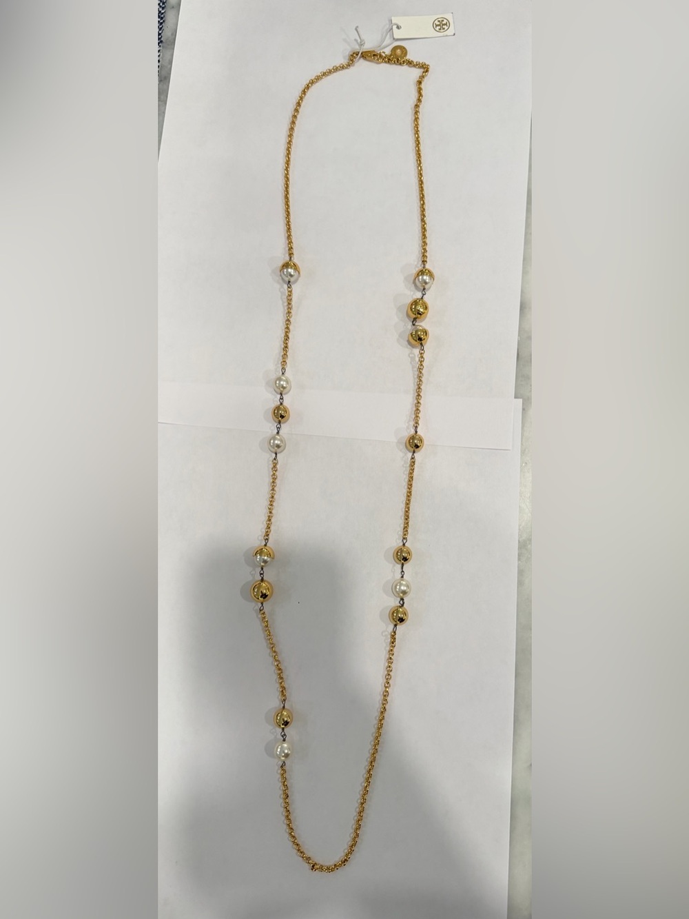 Tory Burch Gold-Tone Chain Necklace with Pearlescent Beads